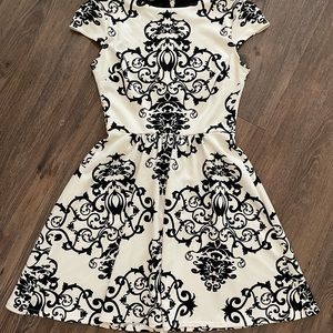 Black and White Patterned sheer back dress